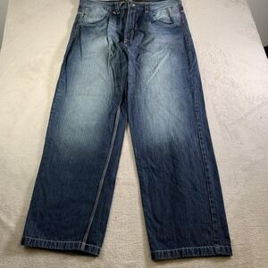 Y2K Lot 29 Jeans Mens 42x34 Blue Relaxed Fit Baggy Whiskers Dark Wash Vintage